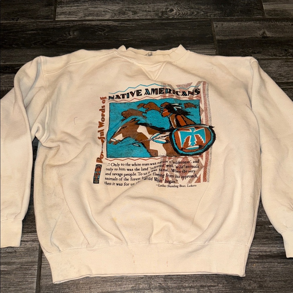 White Native Americans Graphic Crewneck Sweatshirt vintage 80s large